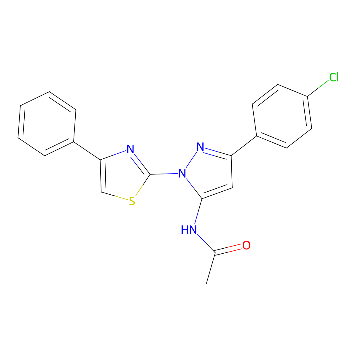 Acetamide, N-(3-(4-chlorophenyl)-1-(4-phenyl-2-thiazolyl)-1H-pyrazol-5-yl)- molecular structure, CAS 74101-28-3