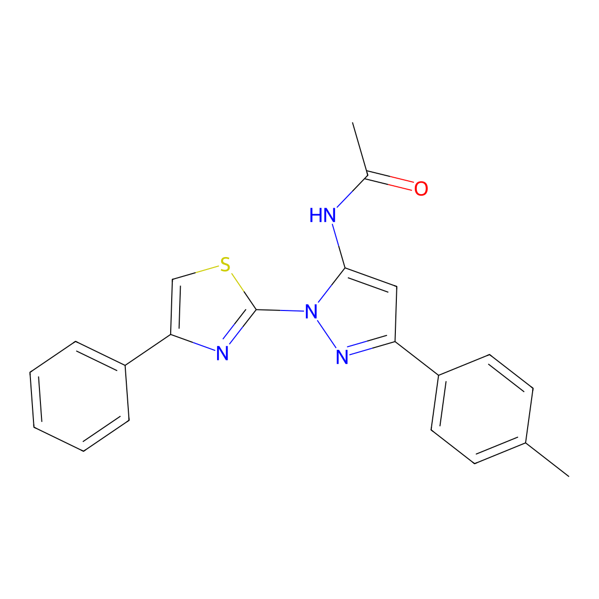 Acetamide, N-(3-(4-methylphenyl)-1-(4-phenyl-2-thiazolyl)-1H-pyrazol-5-yl)- molecular structure, CAS 74101-30-7