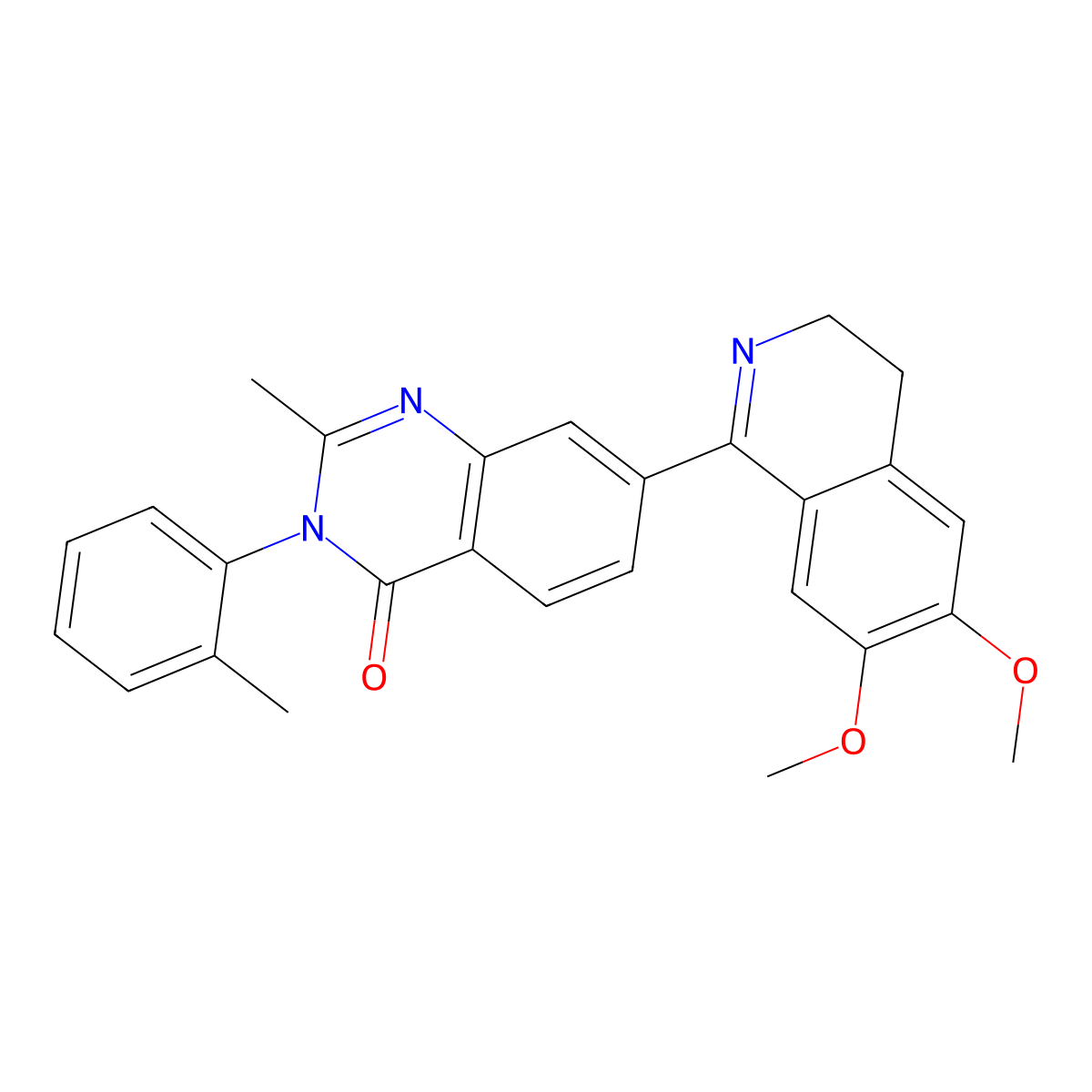 4(3H)-Quinazolinone, 7-(3,4-dihydro-6,7-dimethoxy-1-isoquinolinyl)-2-methyl-3-(2-methylphenyl)- molecular structure, CAS 74101-64-7