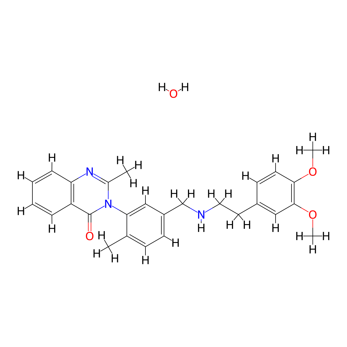 4(3H)-Quinazolinone, 3-(5-(((2-(3,4-dimethoxyphenyl)ethyl)amino)methyl)-2-methylphenyl)-2-methyl-, hydrate molecular structure, CAS 74101-76-1