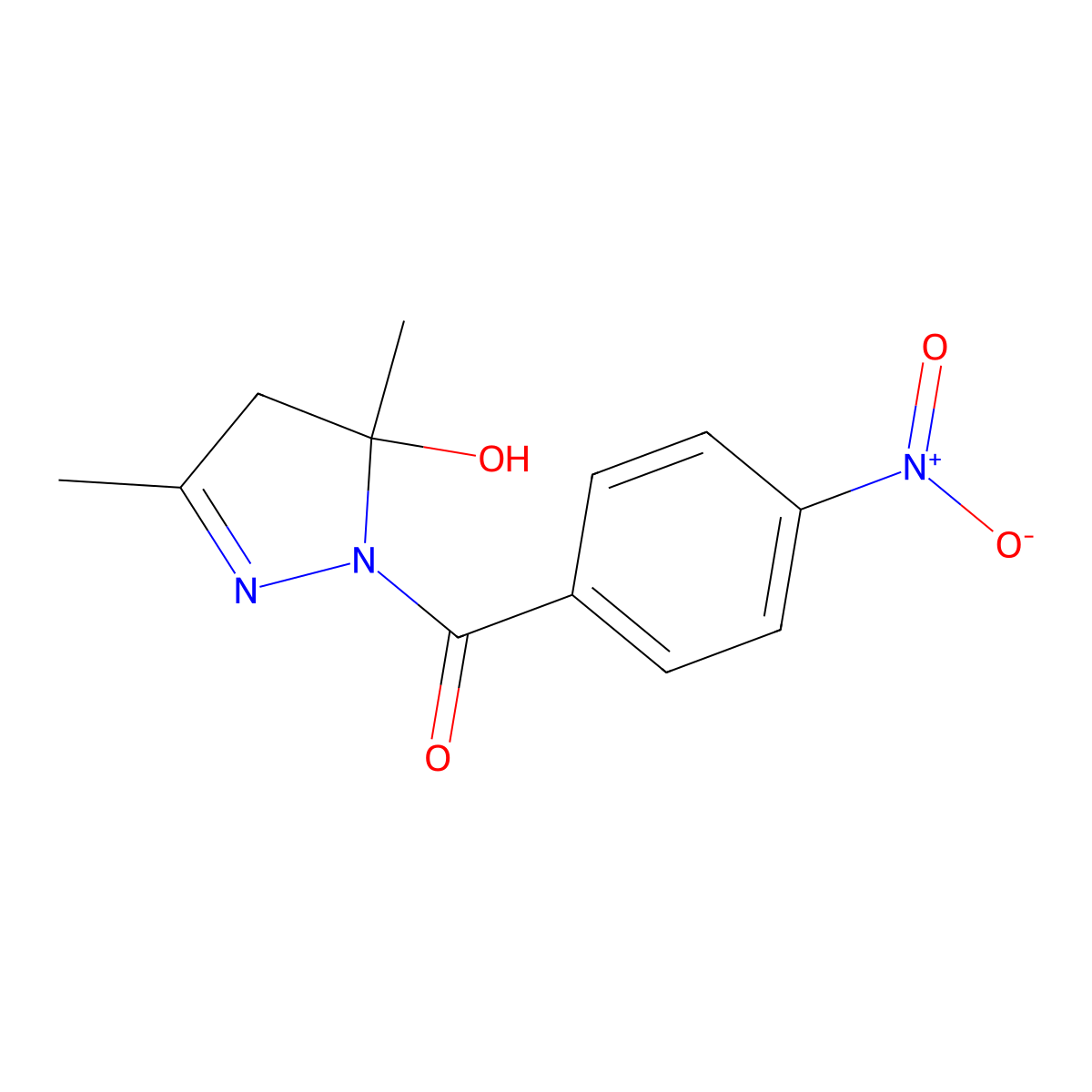 (5-hydroxy-3,5-dimethyl-4,5-dihydro-1H-pyrazol-1-yl)(4-nitrophenyl)methanone molecular structure, CAS 74102-41-3