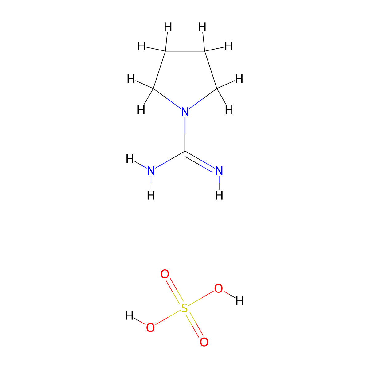 Pyrrolidine-1-carboximidamide, sulfuric acid molecular structure, CAS 74119-81-6
