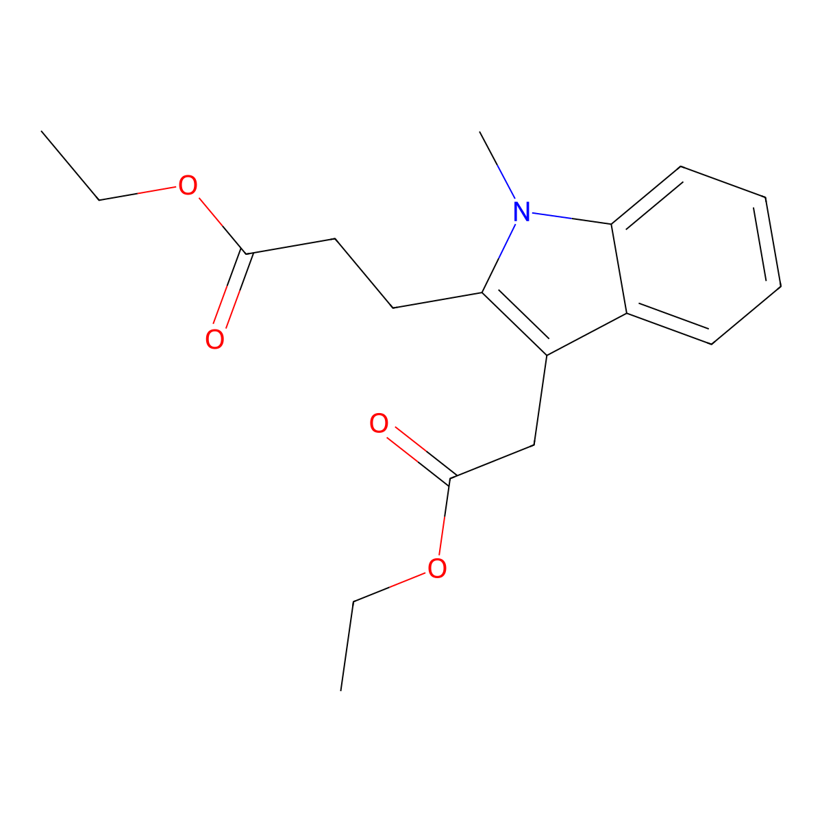 ethyl 3-(3-(2-ethoxy-2-oxoethyl)-1-methyl-1H-indol-2-yl)propanoate molecular structure, CAS 74120-22-2