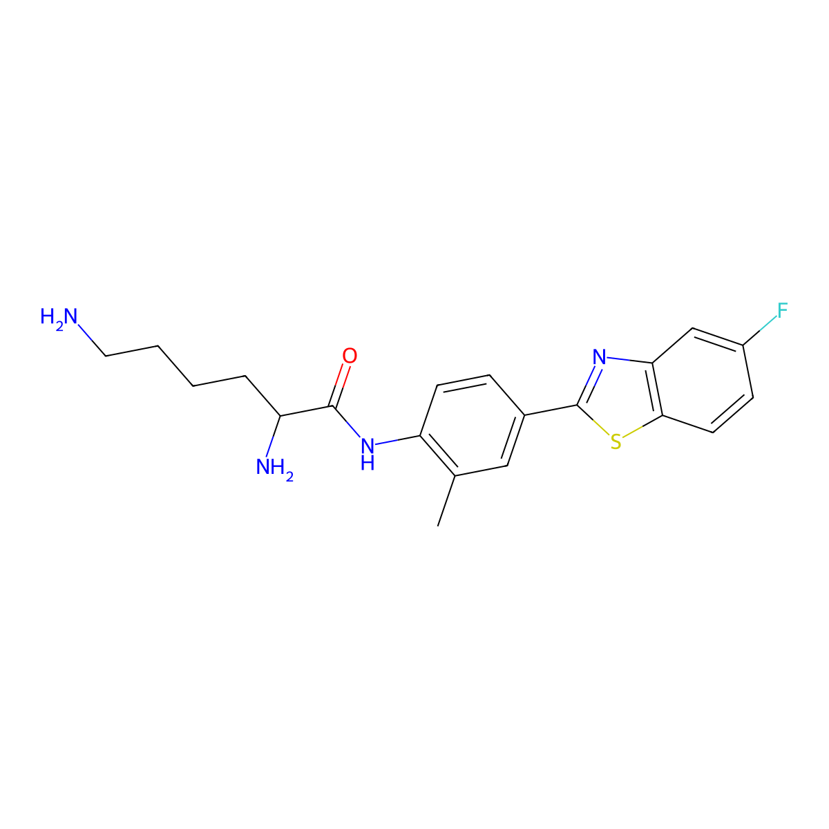 (2S)-2,6-diamino-N-[4-(5-fluoro-1,3-benzothiazol-2-yl)-2-methylphenyl]hexanamide molecular structure, CAS 741241-36-1