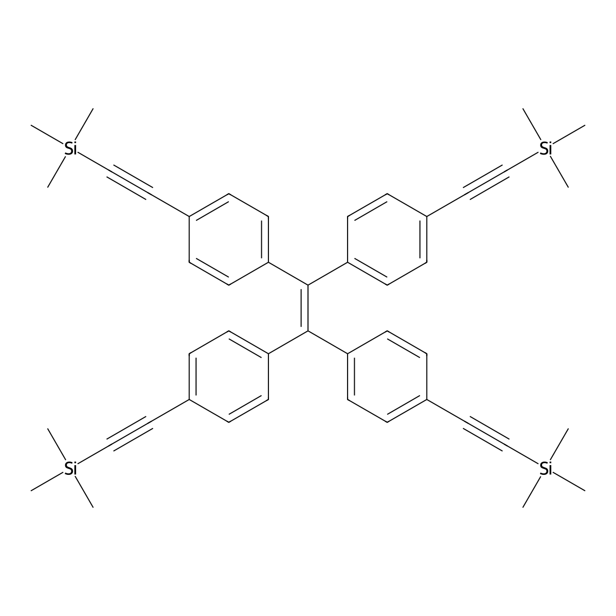 1,1,2,2-Tetrakis(4-((trimethylsilyl)ethynyl)phenyl)ethene molecular structure, CAS 741259-14-3