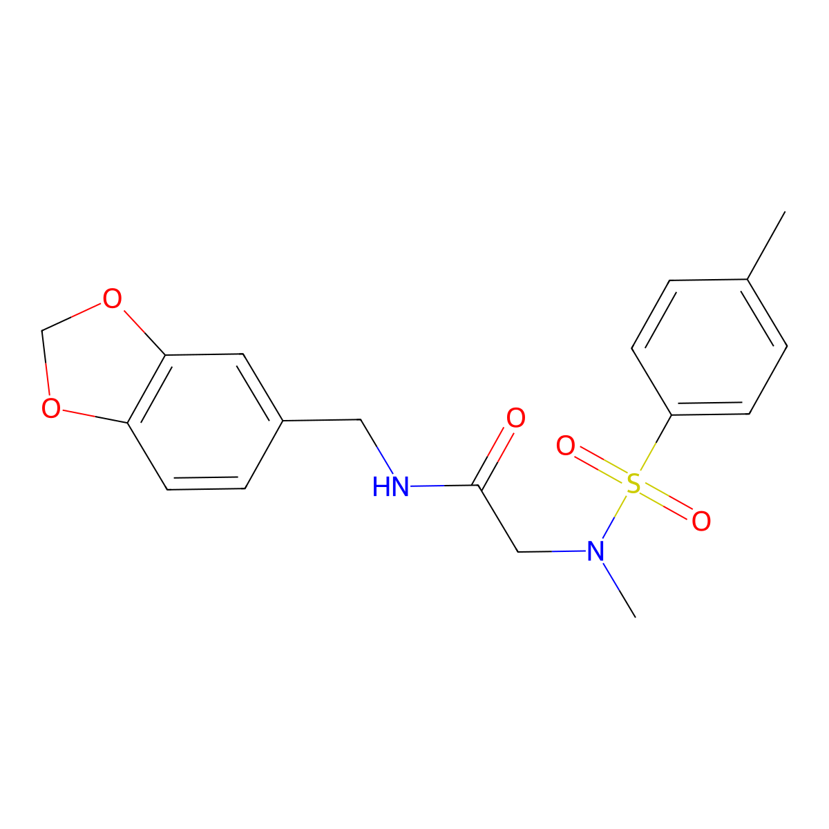 N-(1,3-benzodioxol-5-ylmethyl)-2-[methyl-(4-methylphenyl)sulfonylamino]acetamide molecular structure, CAS 741271-92-1