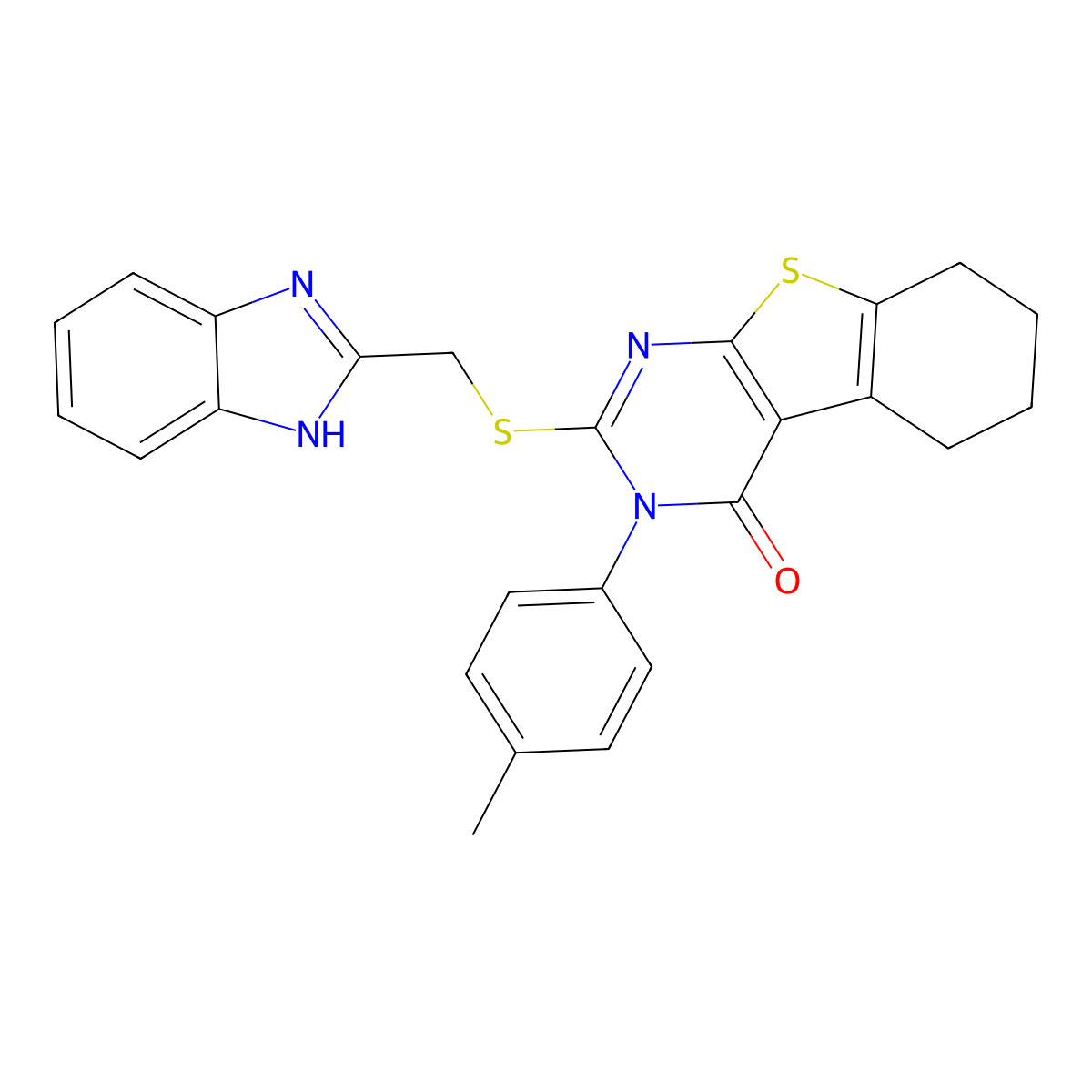 2-[(1H-benzimidazol-2-ylmethyl)sulfanyl]-3-(4-methylphenyl)-5,6,7,8-tetrahydro[1]benzothieno[2,3-d]pyrimidin-4(3H)-one molecular structure, CAS 741272-91-3