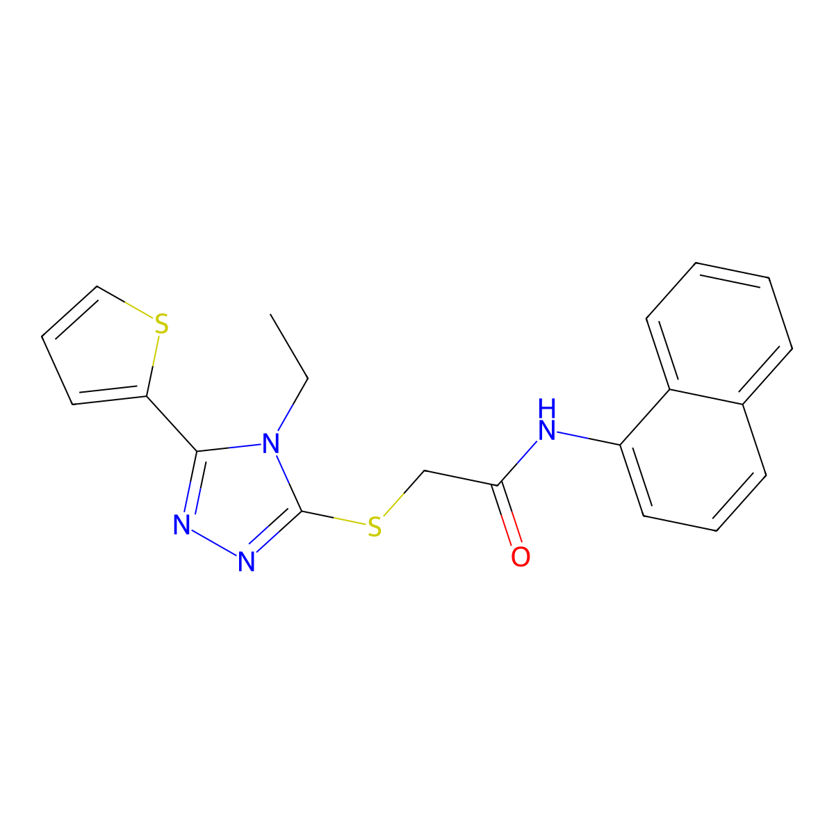 2-{[4-ethyl-5-(thiophen-2-yl)-4H-1,2,4-triazol-3-yl]sulfanyl}-N-(naphthalen-1-yl)acetamide molecular structure, CAS 741273-13-2