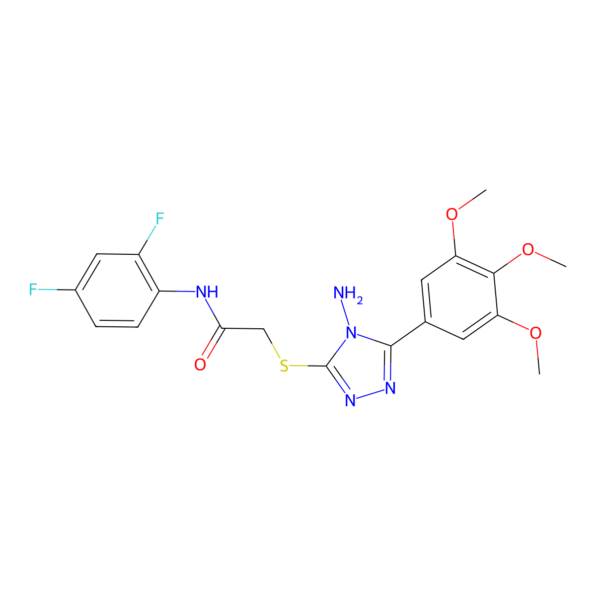 2-{[4-amino-5-(3,4,5-trimethoxyphenyl)-4H-1,2,4-triazol-3-yl]sulfanyl}-N-(2,4-difluorophenyl)acetamide molecular structure, CAS 741296-83-3