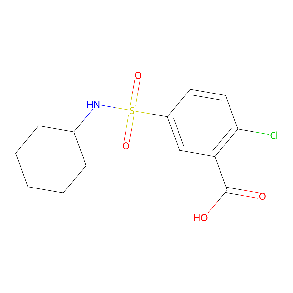 2-Chloro-5-(cyclohexylsulfamoyl)benzoic acid molecular structure, CAS 74138-26-4