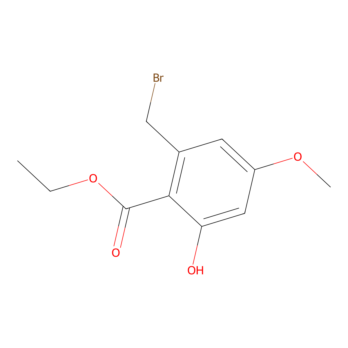 Ethyl 2-(bromomethyl)-6-hydroxy-4-methoxybenzoate molecular structure, CAS 74149-60-3