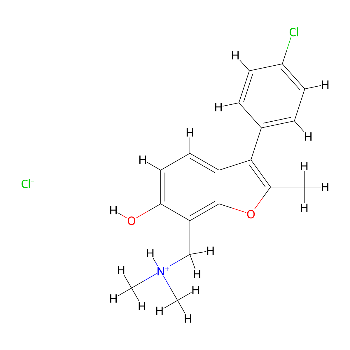 6-Benzofuranol, 3-(p-chlorophenyl)-7-dimethylaminomethyl-2-methyl-, hydrochloride molecular structure, CAS 74151-21-6