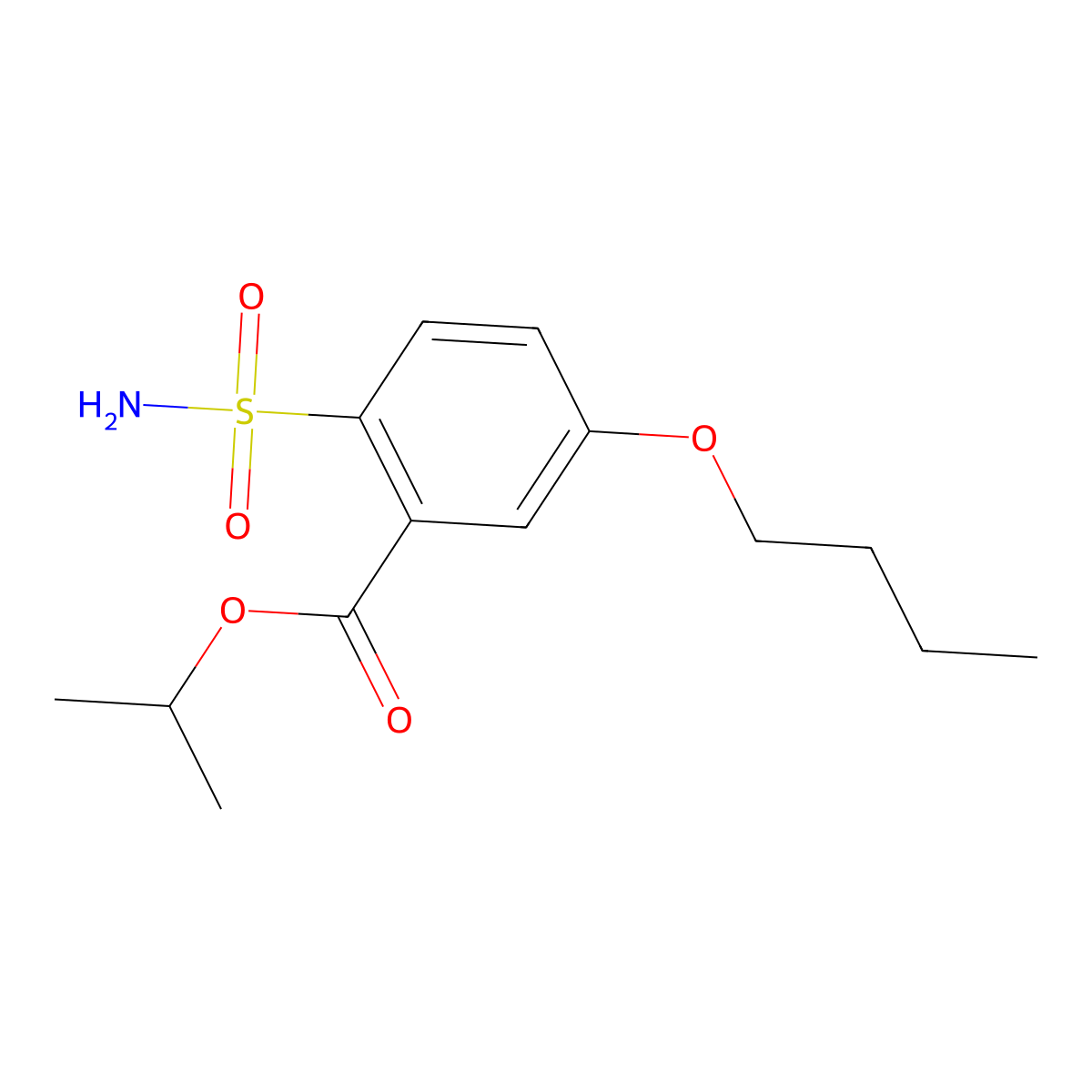 Benzoic acid, 5-butoxy-2-sulfamoyl-, isopropyl ester molecular structure, CAS 74156-36-8