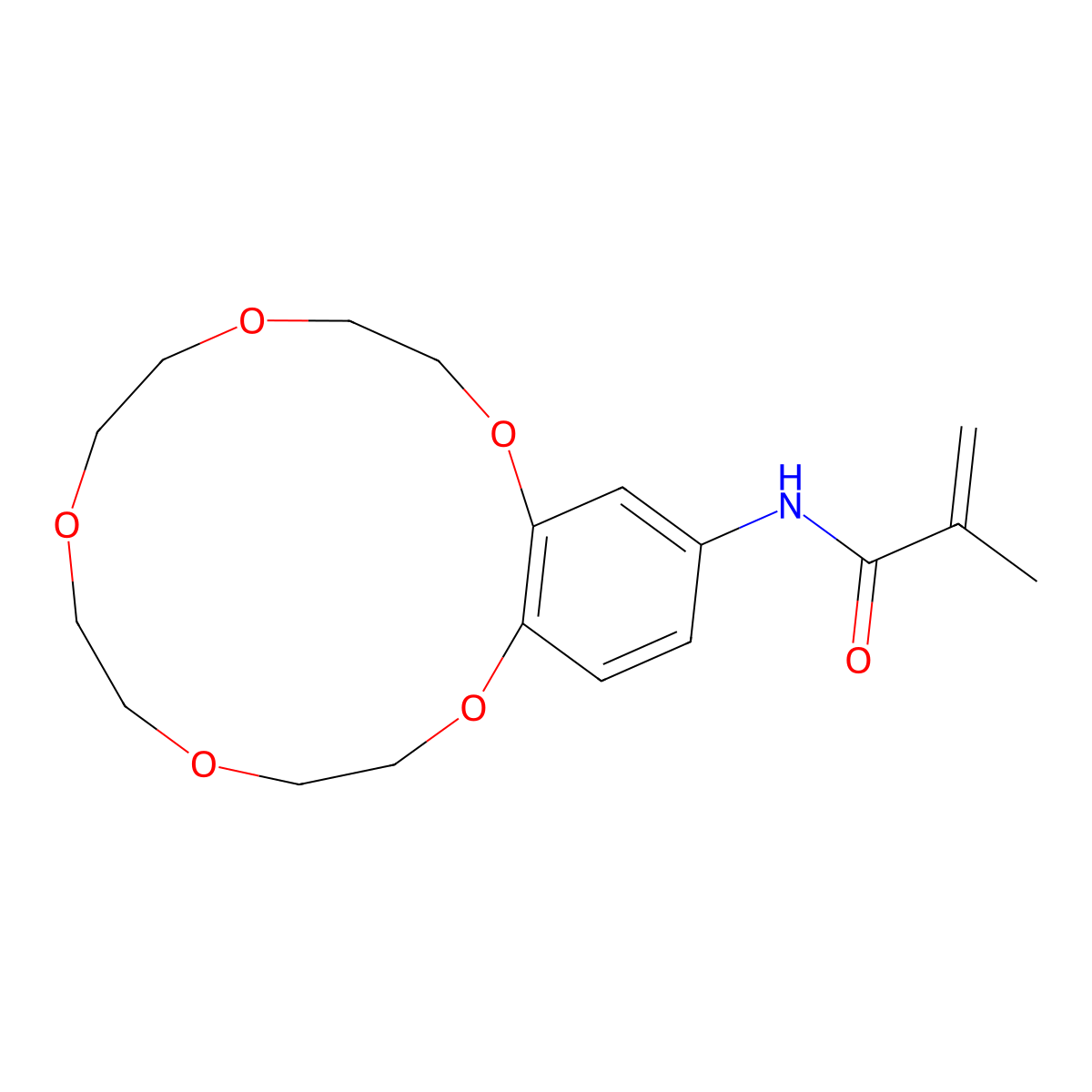 2-methyl-N-(2,5,8,11,14-pentaoxabicyclo[13.4.0]nonadeca-1(15),16,18-trien-17-yl)prop-2-enamide molecular structure, CAS 74160-83-1