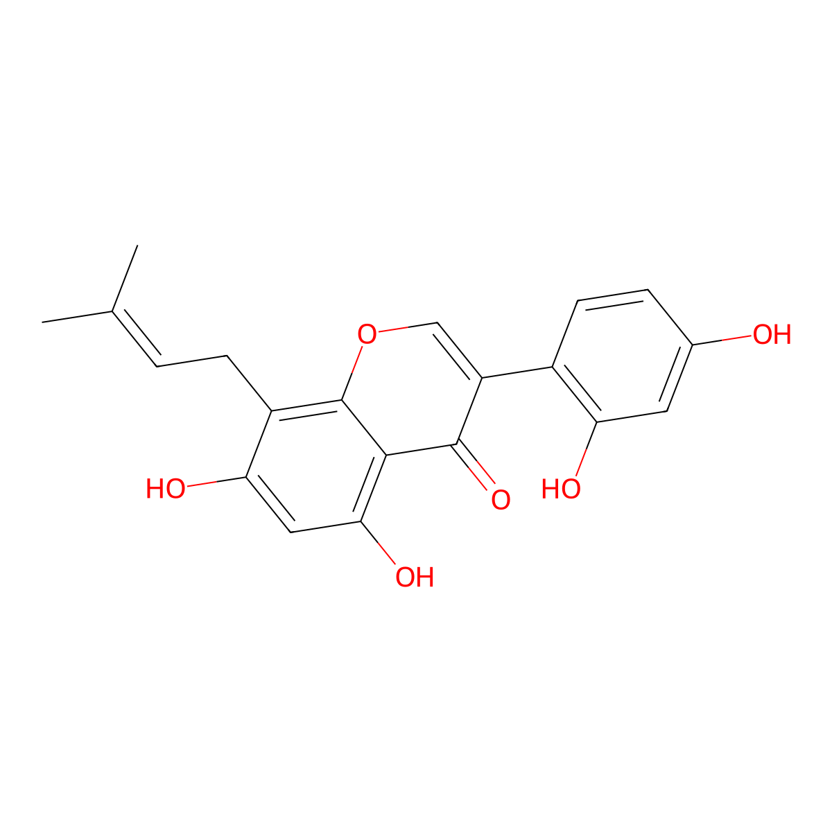 3-(2,4-Dihydroxyphenyl)-5,7-dihydroxy-8-(3-methyl-2-buten-1-yl)-4H-1-benzopyran-4-one molecular structure, CAS 74161-25-4