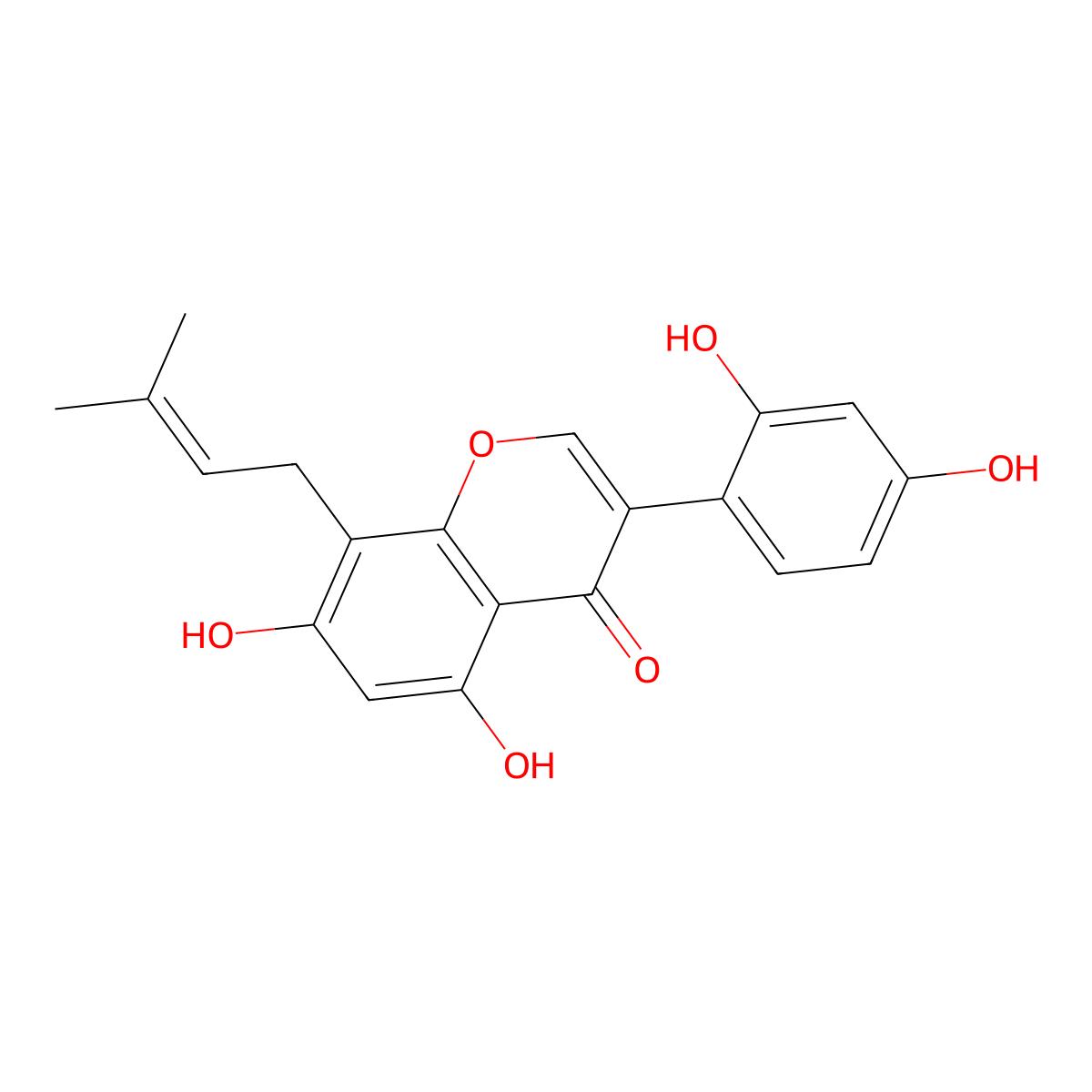 3-(2,4-Dihydroxyphenyl)-5,7-dihydroxy-8-(3-methyl-2-buten-1-yl)-4H-1-benzopyran-4-one molecular structure, CAS 74161-25-4