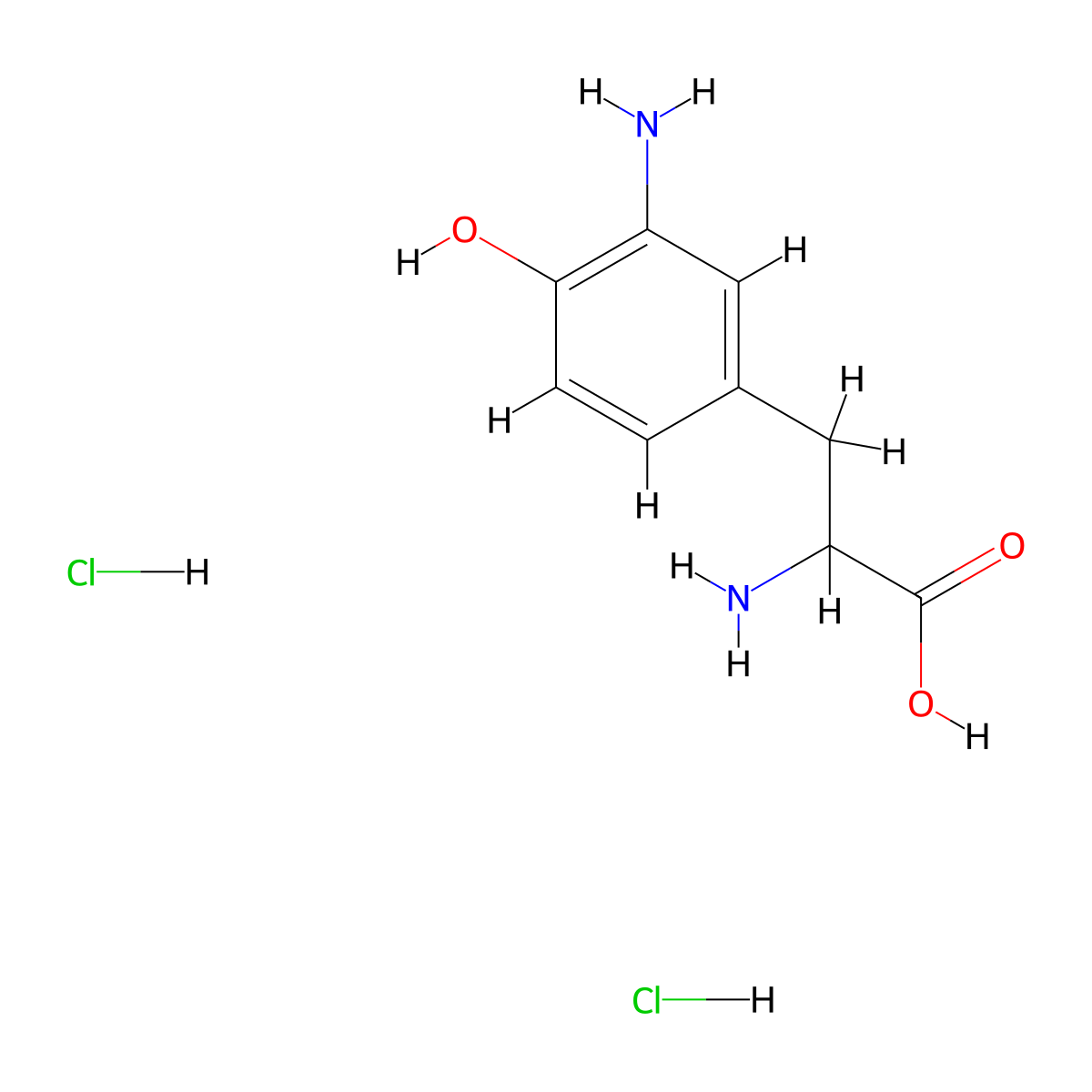 2-Amino-3-(3-amino-4-hydroxyphenyl)propanoic acid dihydrochloride molecular structure, CAS 74165-68-7