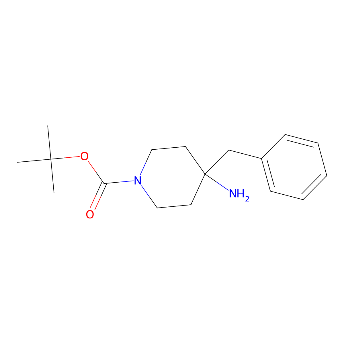 1-Piperidinecarboxylic acid, 4-amino-4-(phenylmethyl)-, 1,1-dimethylethyl ester molecular structure, CAS 741687-09-2