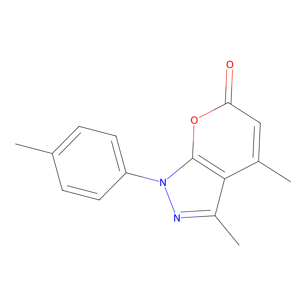 3,4-Dimethyl-1-(4-methylphenyl)pyrano[2,3-c]pyrazol-6-one molecular structure, CAS 74169-53-2