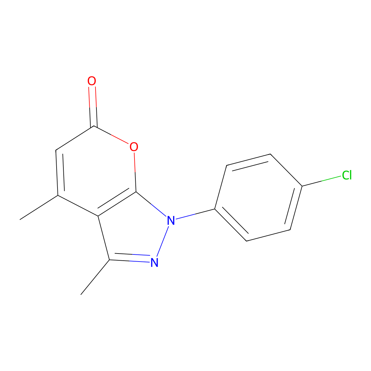 1-(4-chlorophenyl)-3,4-dimethylpyrano[2,3-c]pyrazol-6(1H)-one molecular structure, CAS 74169-54-3