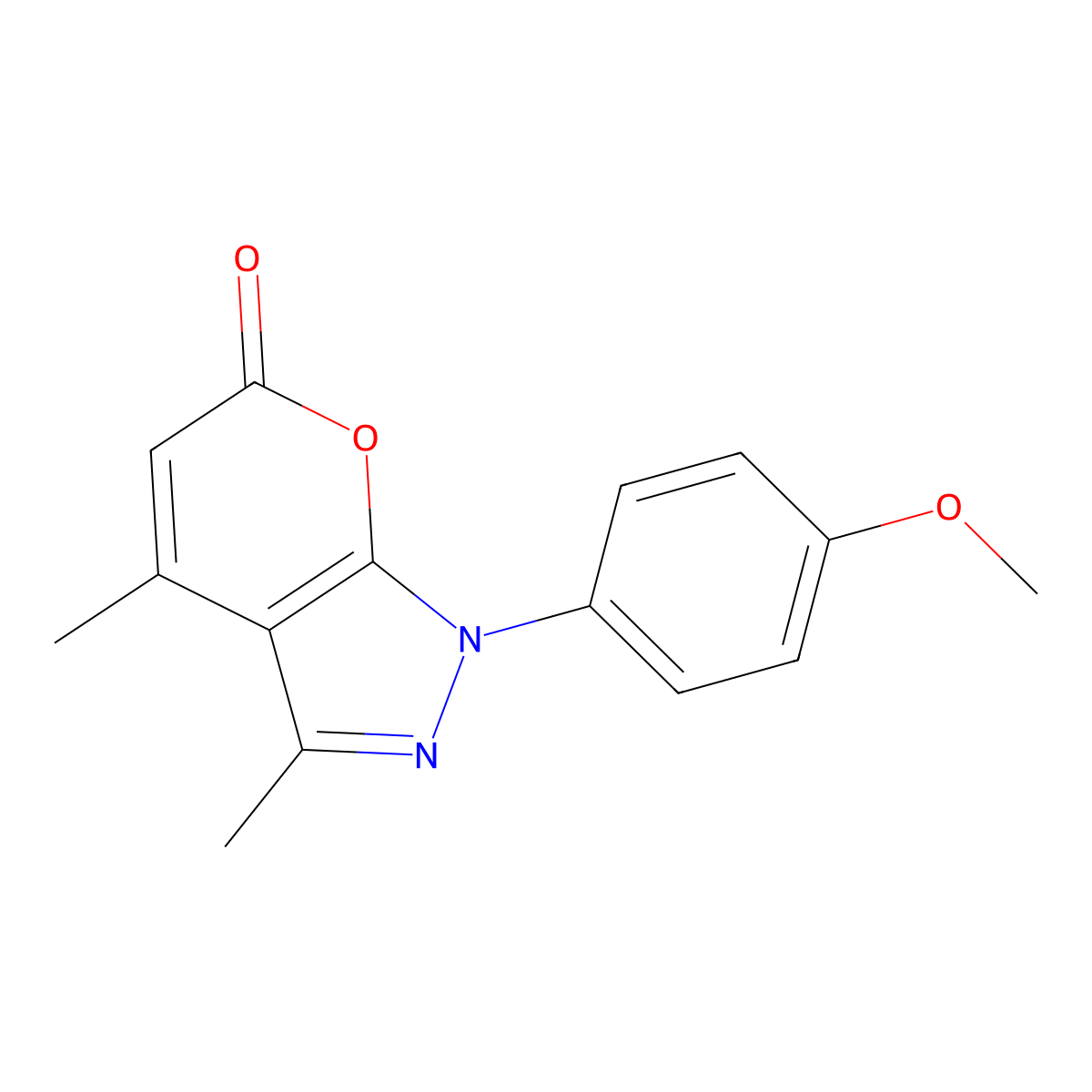 1-(4-methoxyphenyl)-3,4-dimethylpyrano[2,3-c]pyrazol-6(1H)-one molecular structure, CAS 74169-55-4