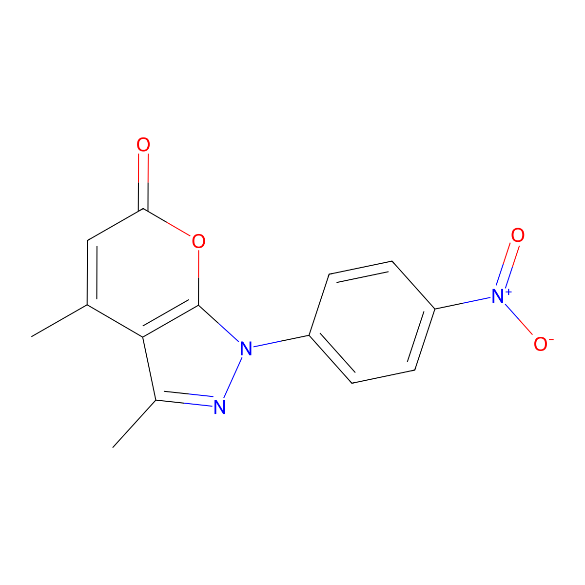 3,4-dimethyl-1-(4-nitrophenyl)pyrano[2,3-c]pyrazol-6(1H)-one molecular structure, CAS 74169-56-5