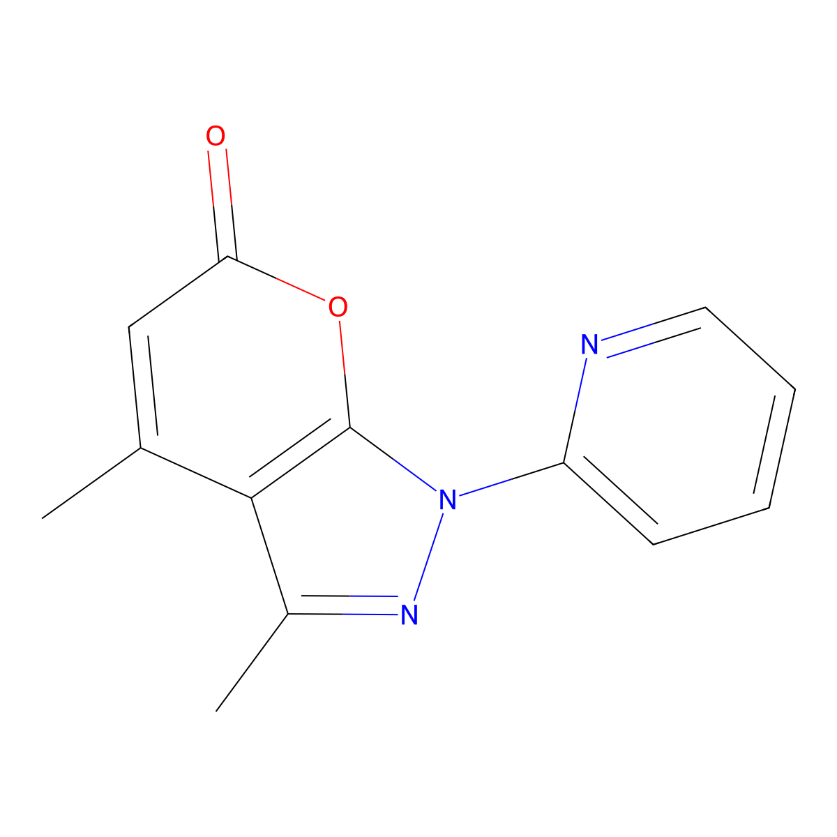 3,4-Dimethyl-1-(pyridin-2-yl)pyrano[2,3-c]pyrazol-6(1H)-one molecular structure, CAS 74169-58-7