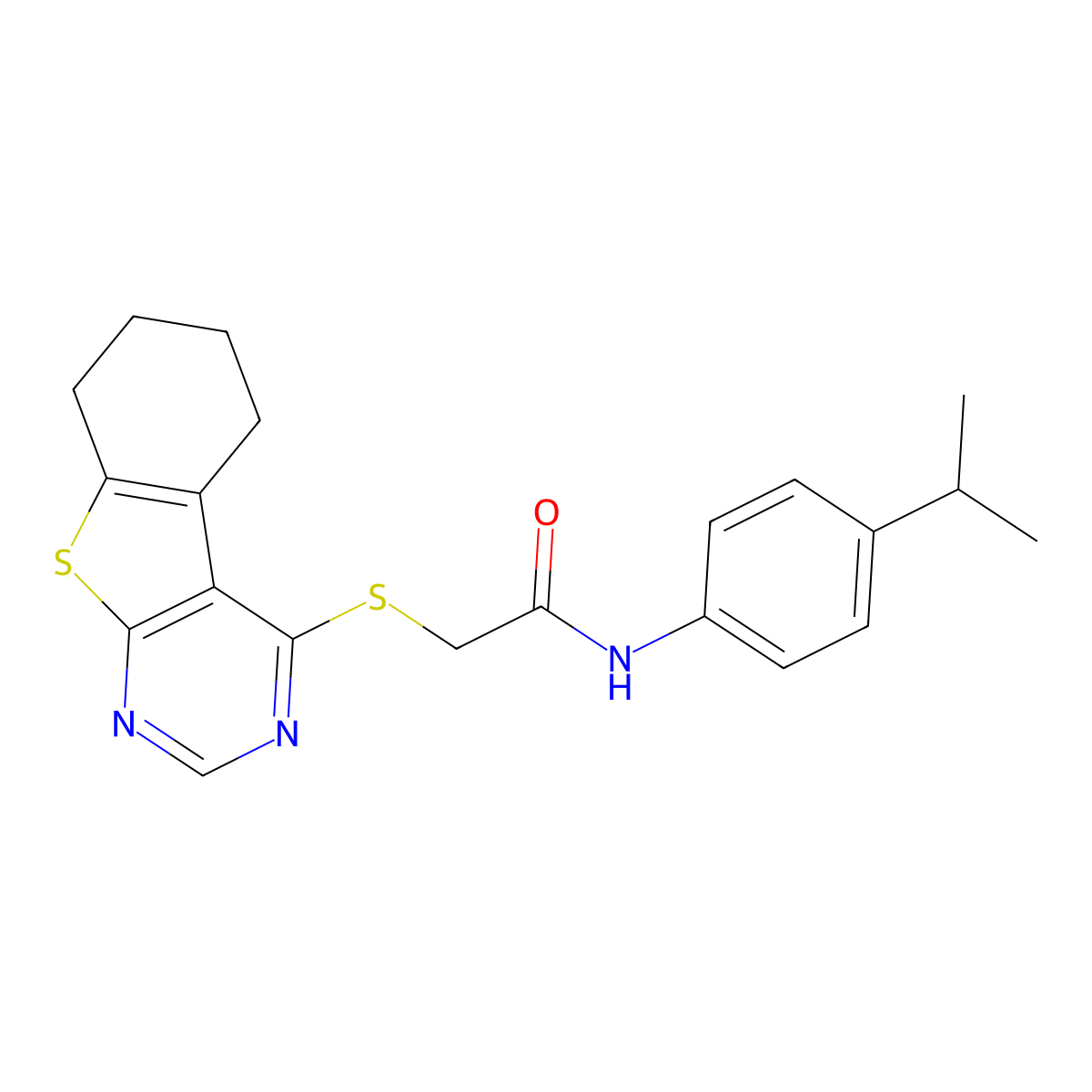 N-[4-(methylethyl)phenyl]-2-(5,6,7,8-tetrahydrobenzo[b]thiopheno[3,2-e]pyrimid in-4-ylthio)acetamide molecular structure, CAS 741691-35-0