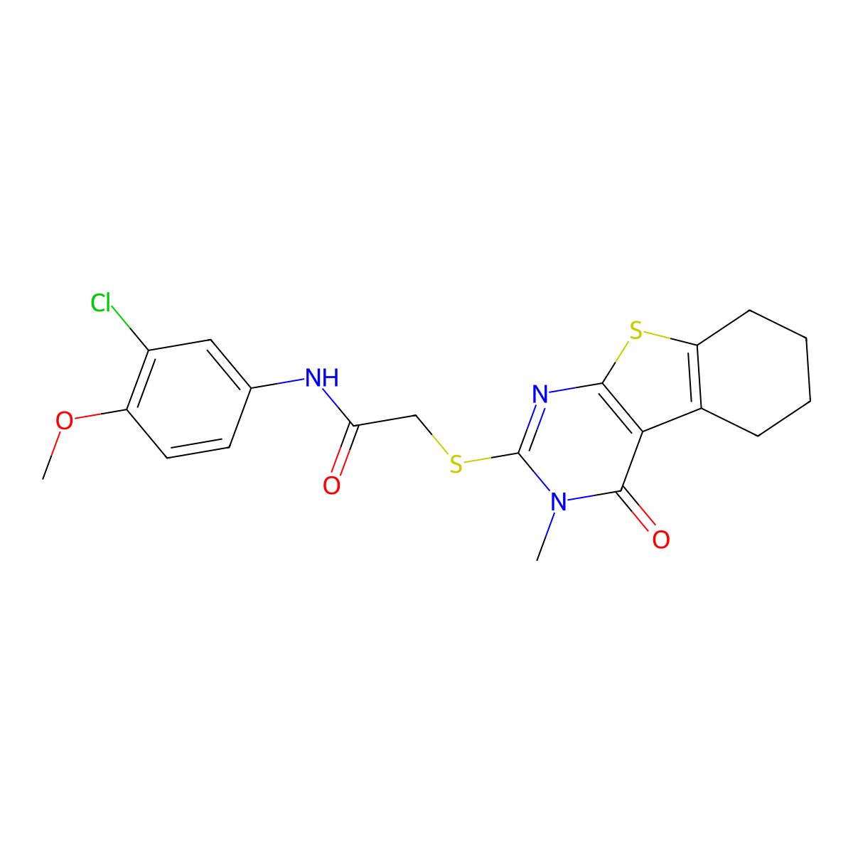 N-(3-chloro-4-methoxyphenyl)-2-[(3-methyl-4-oxo-3,4,5,6,7,8-hexahydro[1]benzothieno[2,3-d]pyrimidin-2-yl)sulfanyl]acetamide molecular structure, CAS 741691-50-9