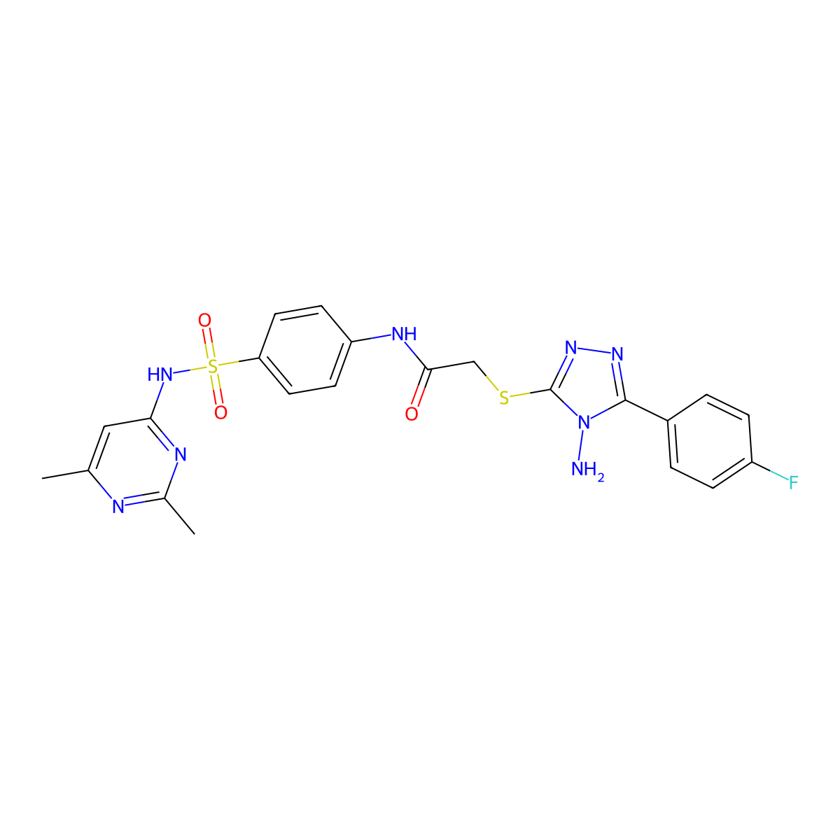 2-[4-amino-5-(4-fluorophenyl)(1,2,4-triazol-3-ylthio)]-N-(4-{[(2,6-dimethylpyr imidin-4-yl)amino]sulfonyl}phenyl)acetamide molecular structure, CAS 741691-52-1