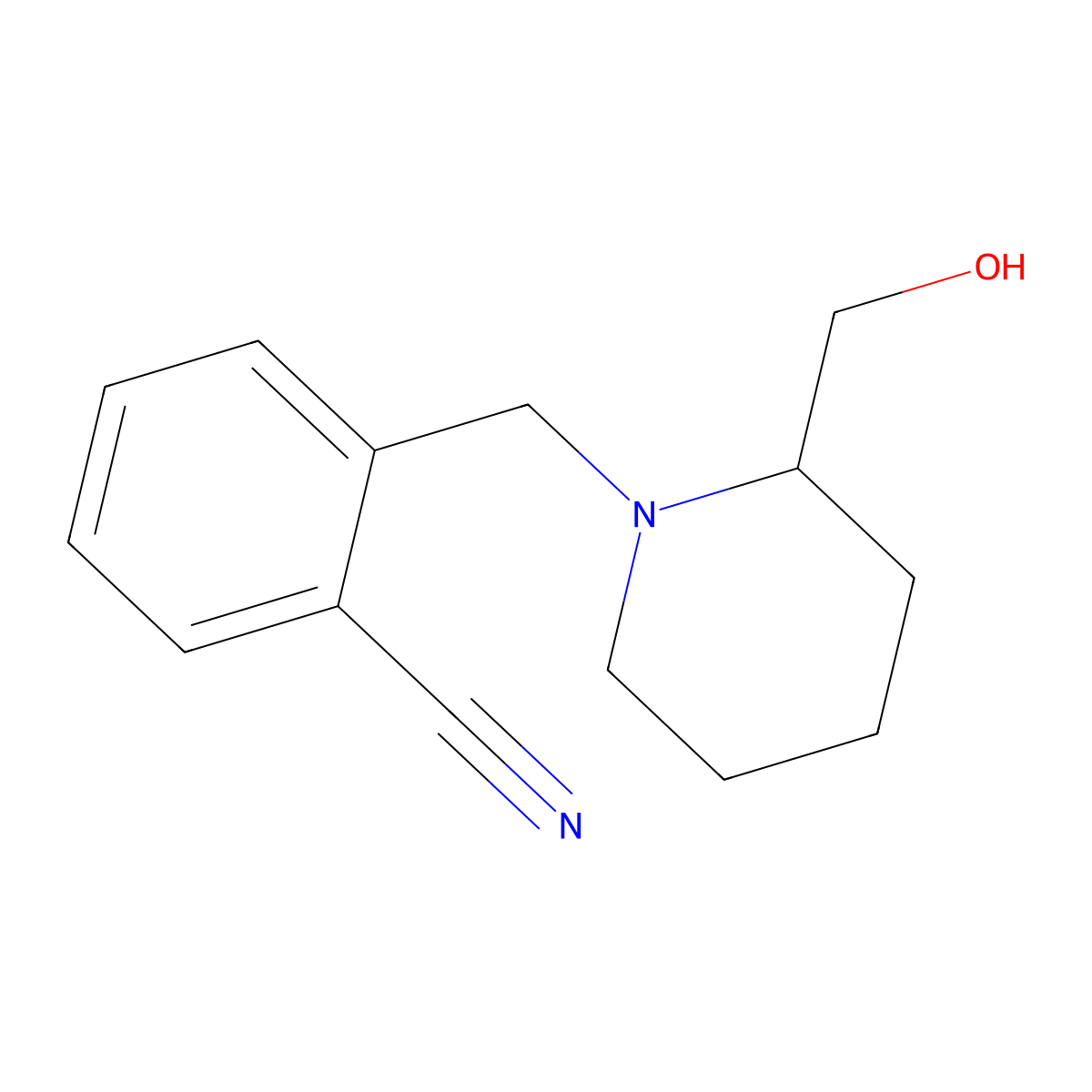 2-[[2-(Hydroxymethyl)piperidin-1-yl]methyl]benzonitrile molecular structure, CAS 741705-65-7