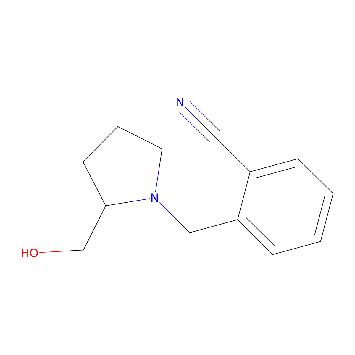 2-((2-(Hydroxymethyl)pyrrolidin-1-yl)methyl)benzonitrile molecular structure, CAS 741705-99-7