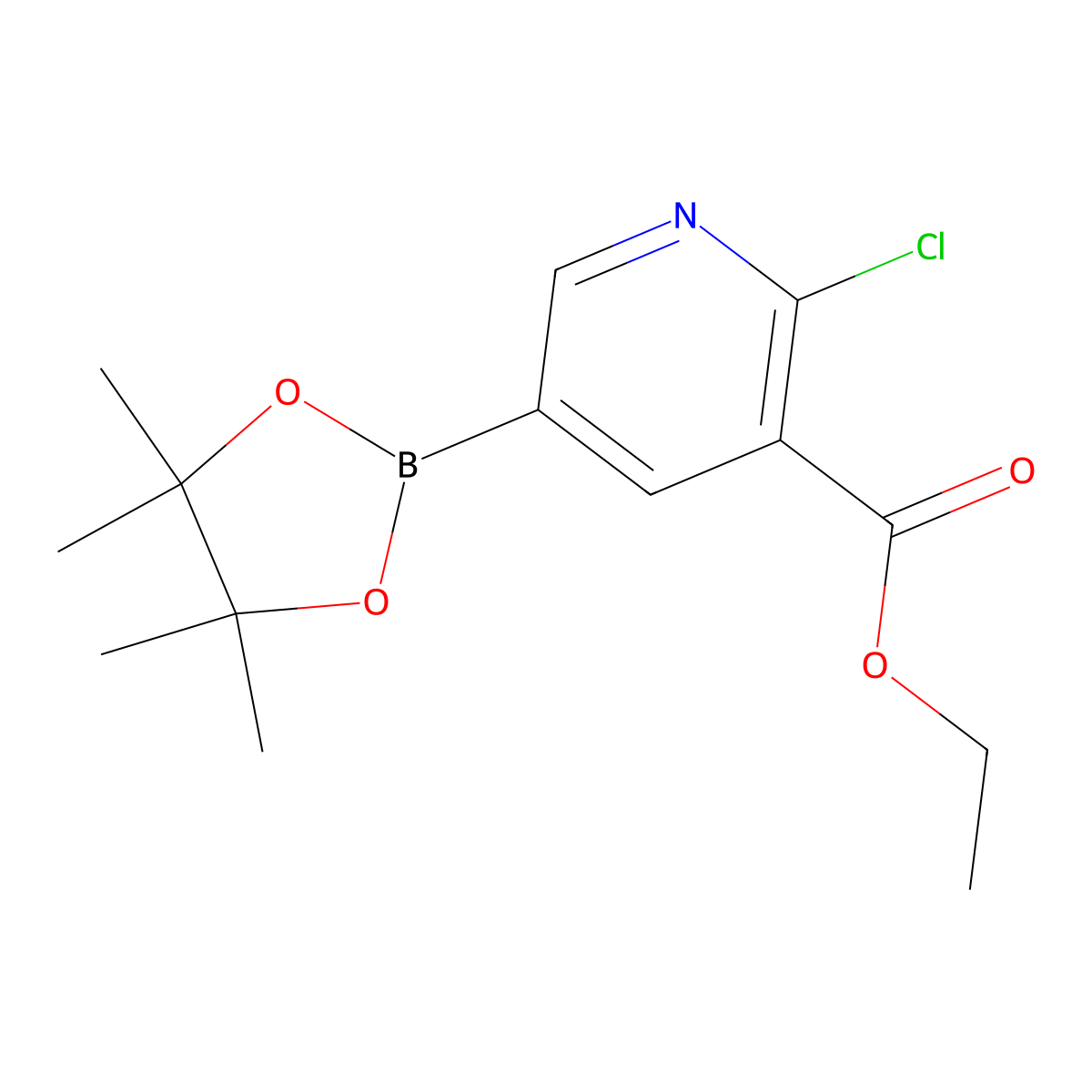 Ethyl 2-chloro-5-(4,4,5,5-tetramethyl-1,3,2-dioxaborolan-2-yl)nicotinate molecular structure, CAS 741709-69-3