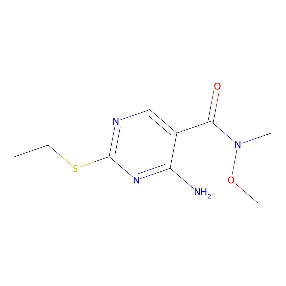 5-Pyrimidinecarboxamide, 4-amino-2-(ethylthio)-N-methoxy-N-methyl- molecular structure, CAS 741712-36-7
