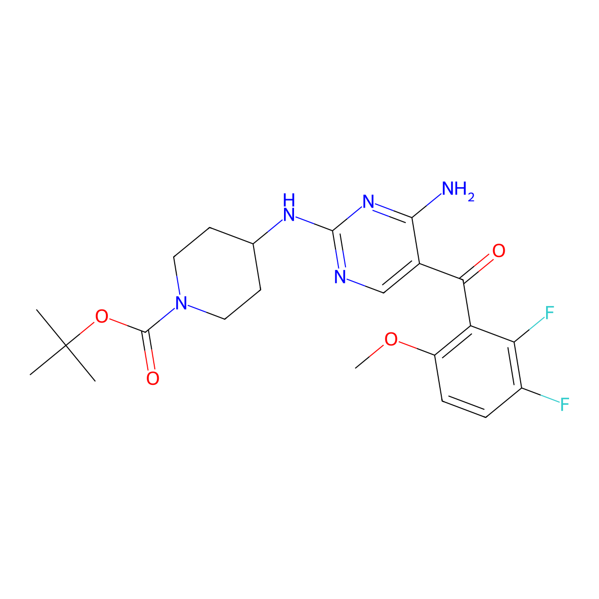tert-Butyl 4-(4-amino-5-(2,3-difluoro-6-methoxybenzoyl)pyrimidin-2-ylamino)piperidine-1-carboxylate molecular structure, CAS 741713-41-7