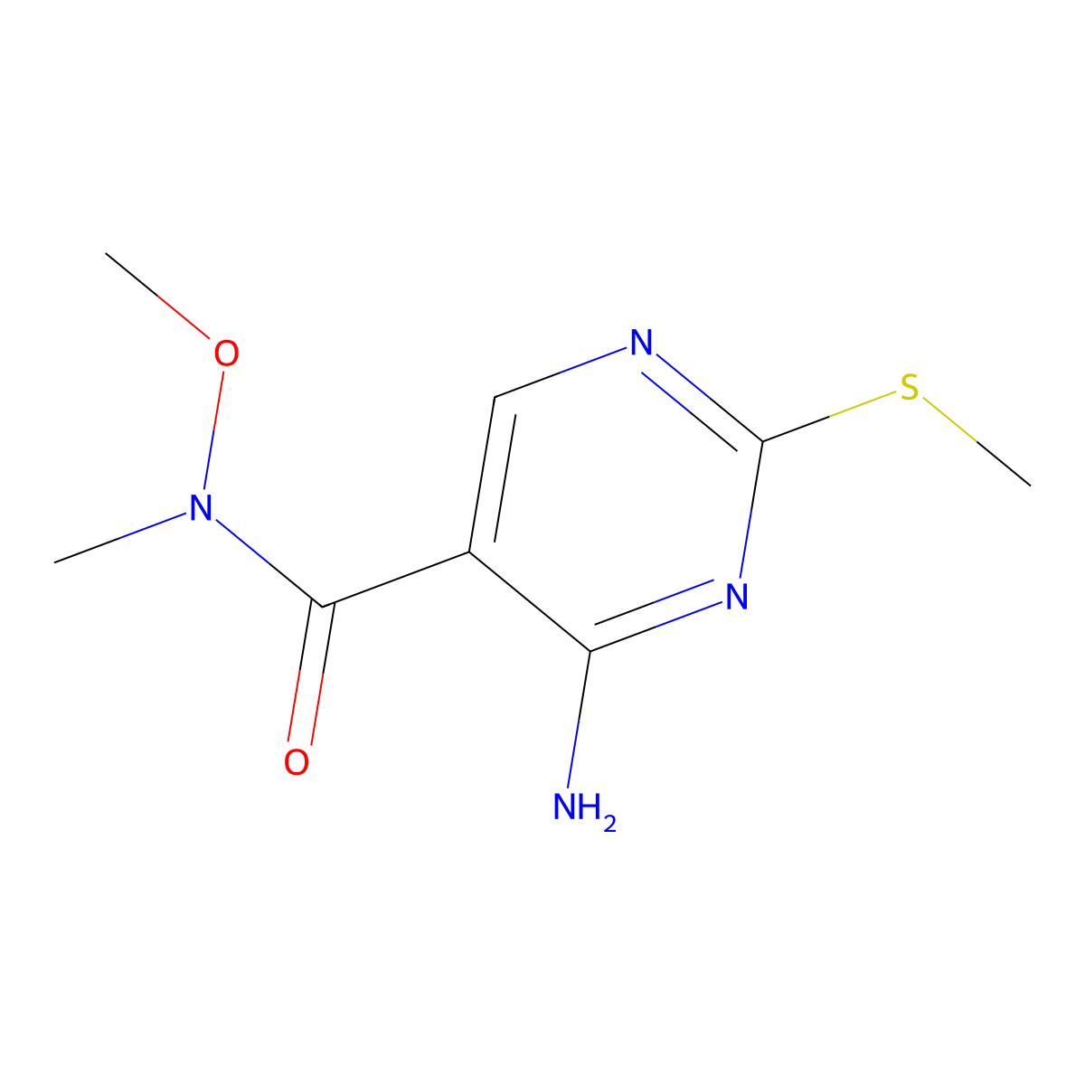 4-Amino-N-methoxy-N-methyl-2-(methylthio)pyrimidine-5-carboxamide molecular structure, CAS 741714-02-3