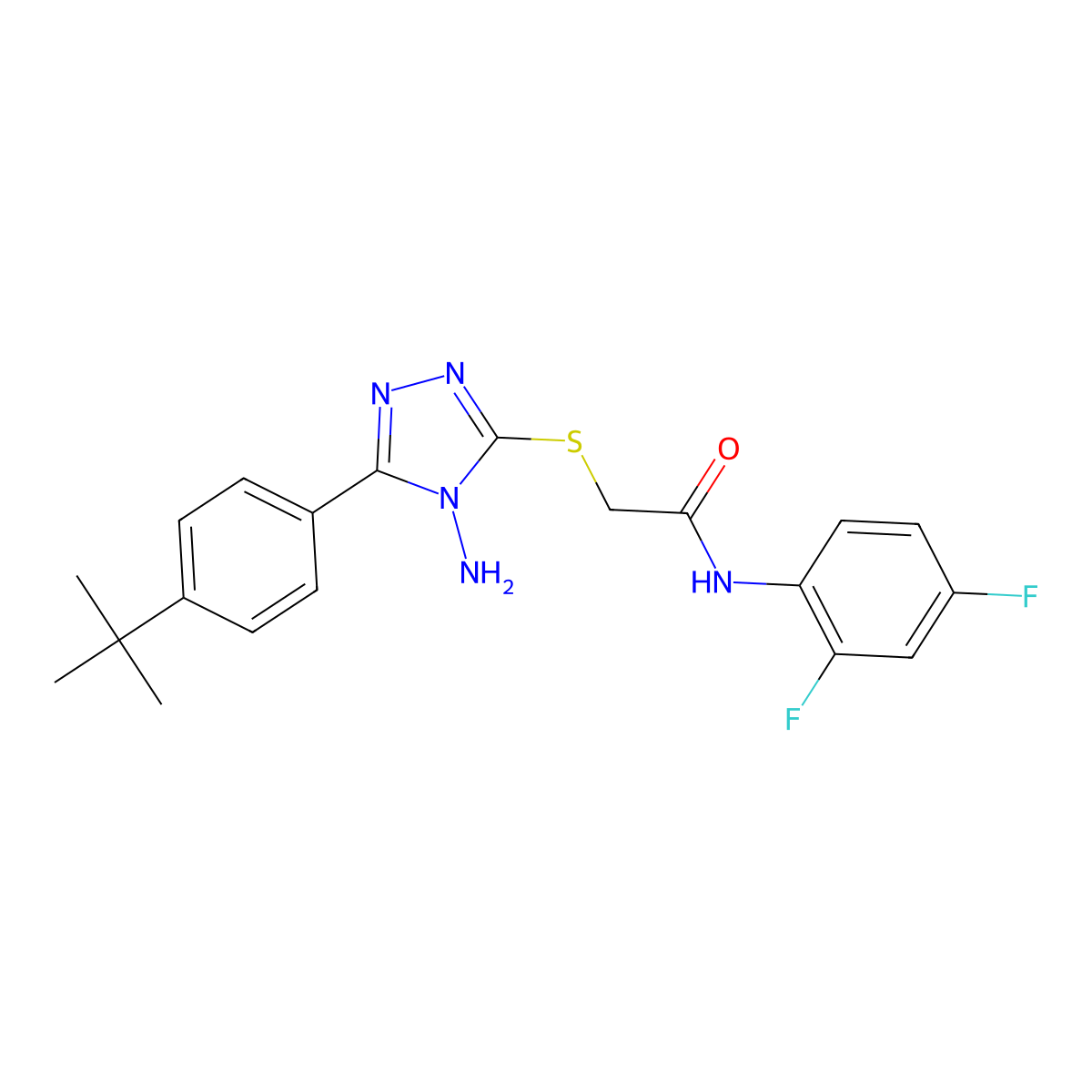 2-{4-amino-5-[4-(tert-butyl)phenyl](1,2,4-triazol-3-ylthio)}-N-(2,4-difluoroph enyl)acetamide molecular structure, CAS 741718-67-2