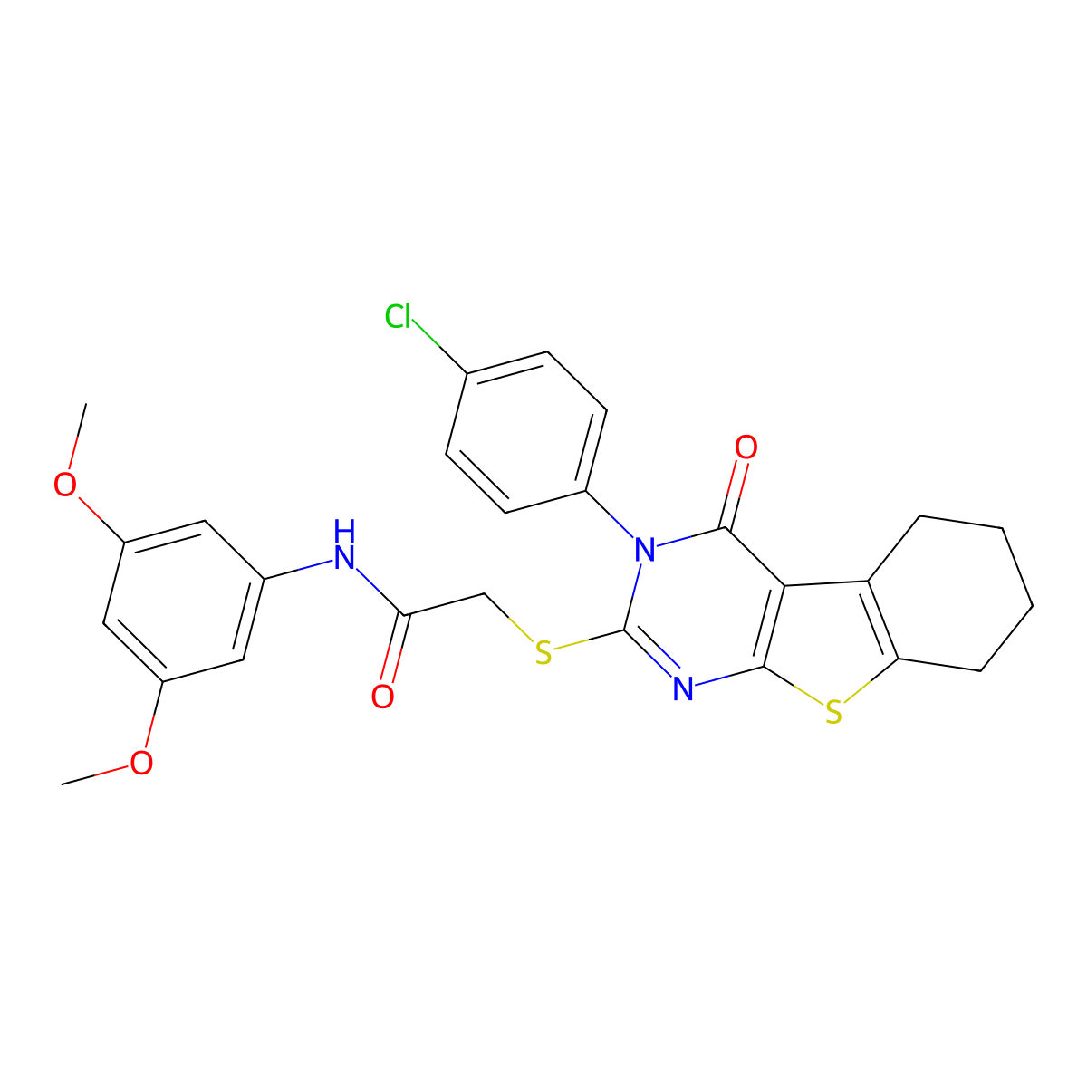 2-{[3-(4-chlorophenyl)-4-oxo-3,4,5,6,7,8-hexahydro[1]benzothieno[2,3-d]pyrimidin-2-yl]sulfanyl}-N-(3,5-dimethoxyphenyl)acetamide molecular structure, CAS 741718-85-4