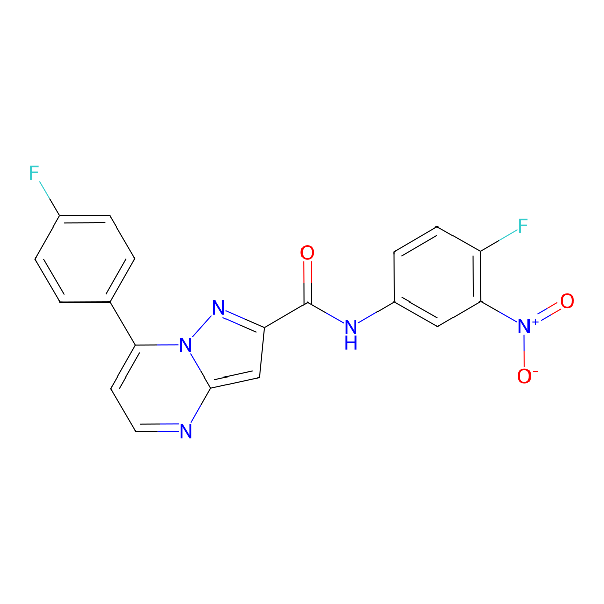N-(4-fluoro-3-nitrophenyl)-7-(4-fluorophenyl)pyrazolo[1,5-a]pyrimidine-2-carboxamide molecular structure, CAS 741719-05-1