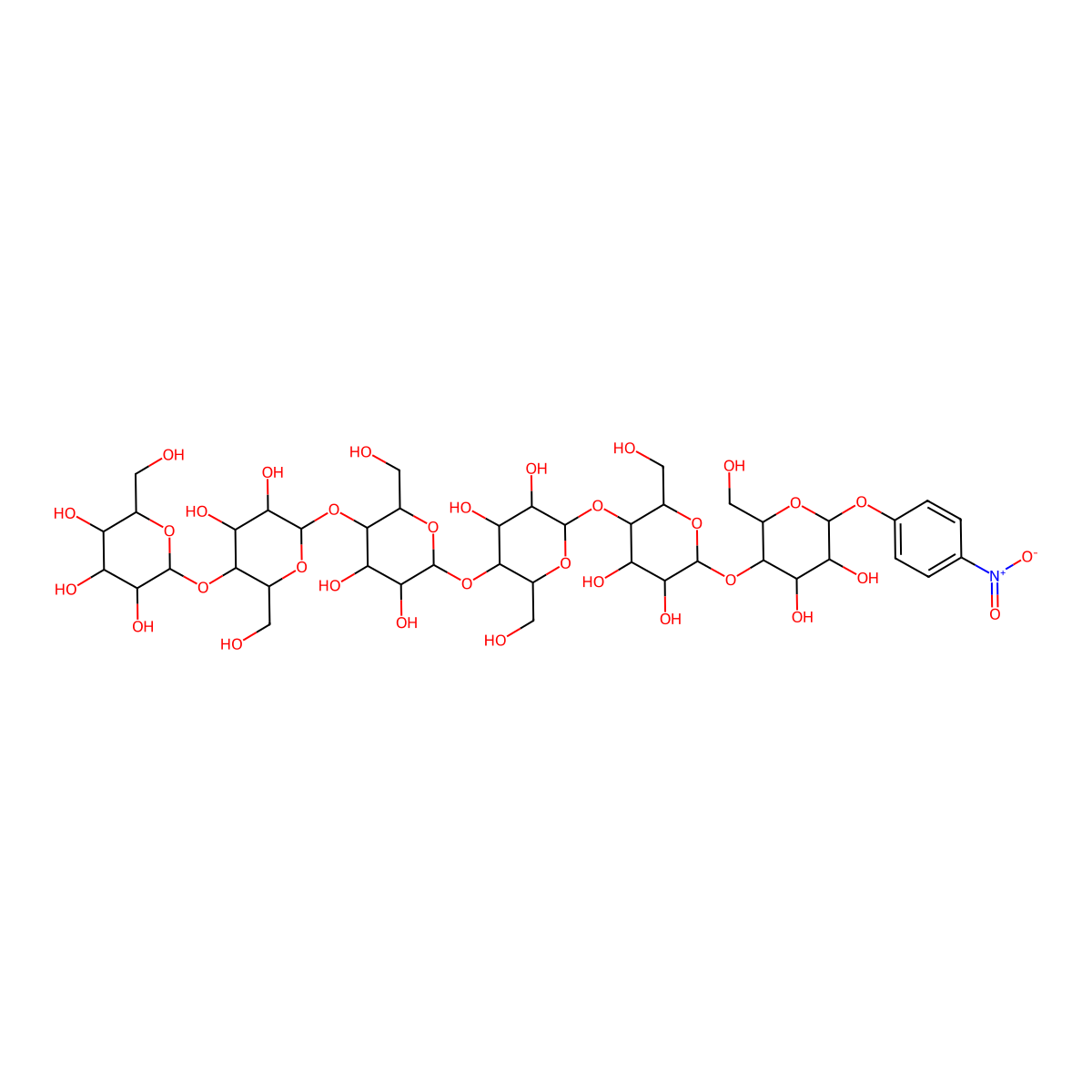 2-[6-[6-[6-[6-[4,5-Dihydroxy-2-(hydroxymethyl)-6-(4-nitrophenoxy)oxan-3-yl]oxy-4,5-dihydroxy-2-(hydroxymethyl)oxan-3-yl]oxy-4,5-dihydroxy-2-(hydroxymethyl)oxan-3-yl]oxy-4,5-dihydroxy-2-(hydroxymethyl)oxan-3-yl]oxy-4,5-dihydroxy-2-(hydroxymethyl)oxan-3-yl]oxy-6-(hydroxymethyl)oxane-3,4,5-triol molecular structure, CAS 74173-30-1
