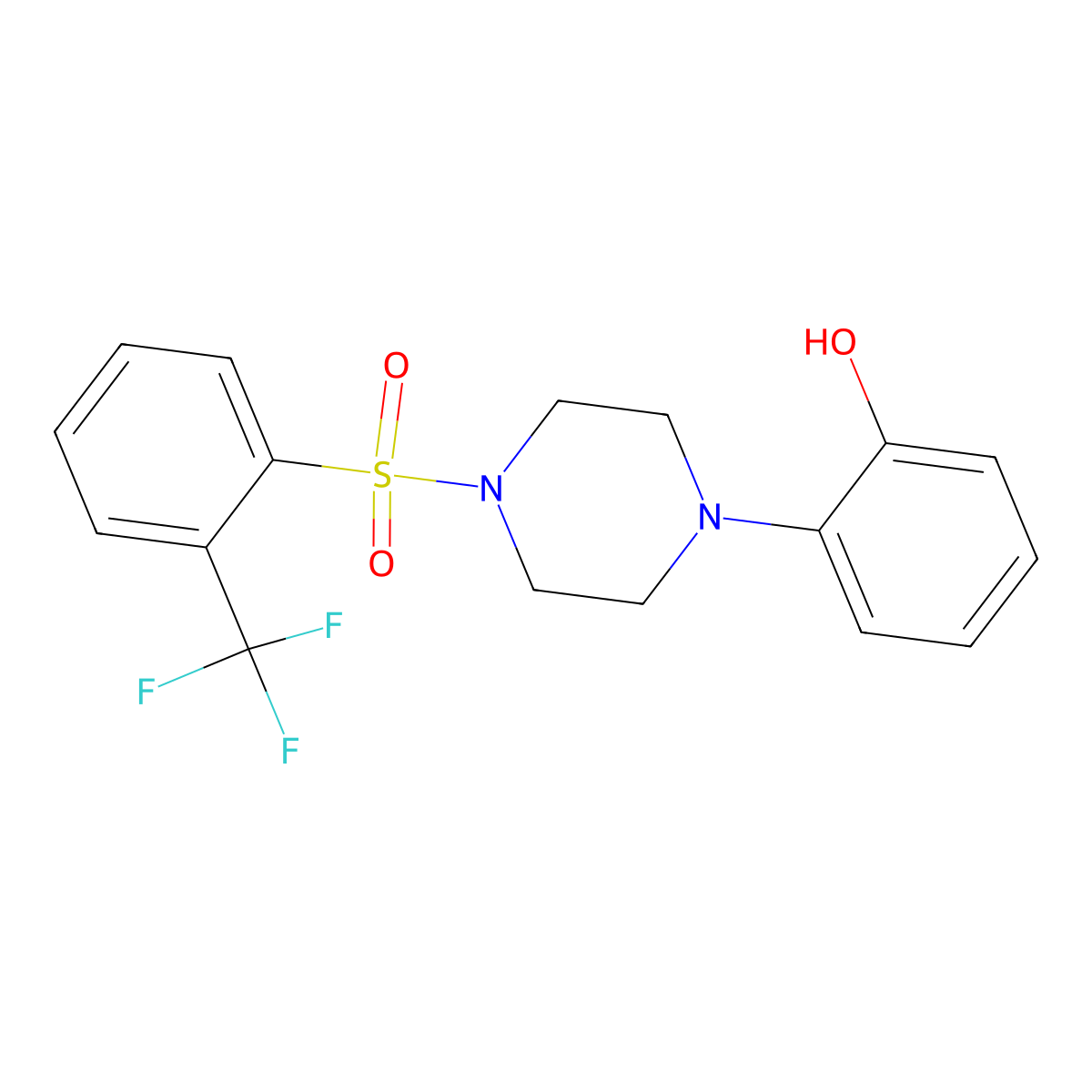 2-{4-[2-(Trifluoromethyl)benzenesulfonyl]piperazin-1-yl}phenol molecular structure, CAS 741731-74-8
