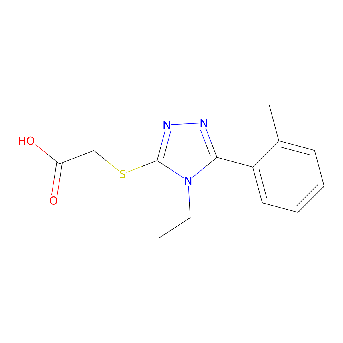 2-((4-ethyl-5-(2-methylphenyl)-4H-1,2,4-triazol-3-yl)sulfanyl)acetic acid molecular structure, CAS 741731-80-6