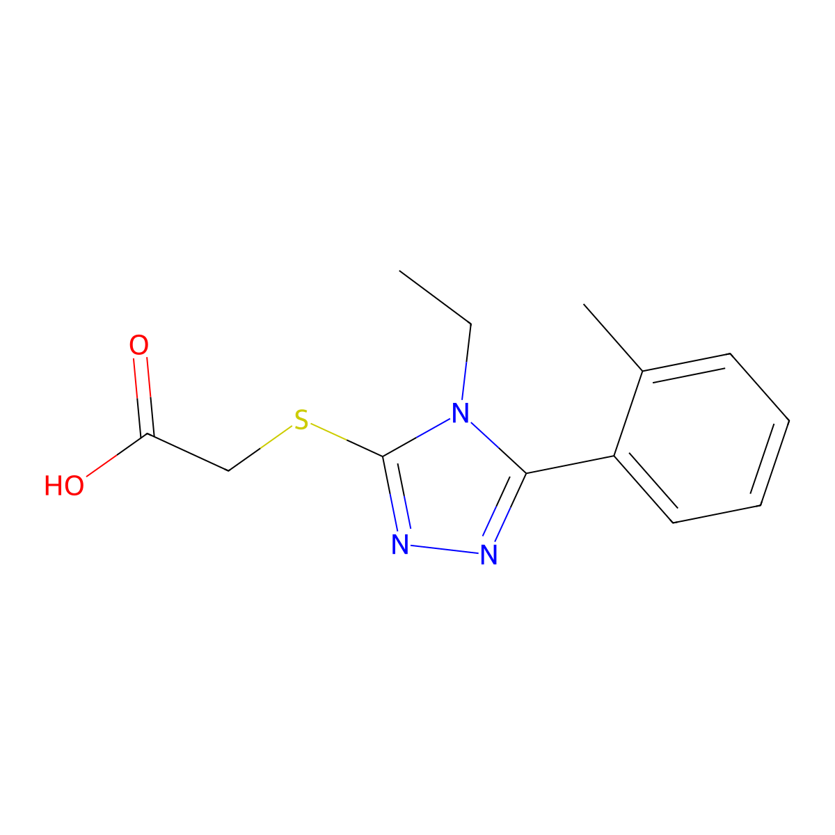 2-((4-ethyl-5-(2-methylphenyl)-4H-1,2,4-triazol-3-yl)sulfanyl)acetic acid molecular structure, CAS 741731-80-6