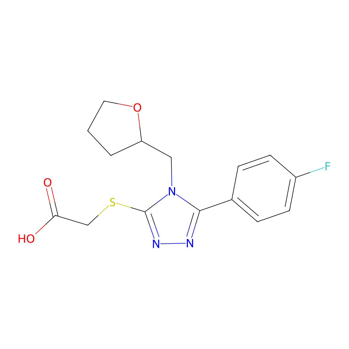 2-((5-(4-fluorophenyl)-4-((oxolan-2-yl)methyl)-4H-1,2,4-triazol-3-yl)sulfanyl)acetic acid molecular structure, CAS 741731-81-7