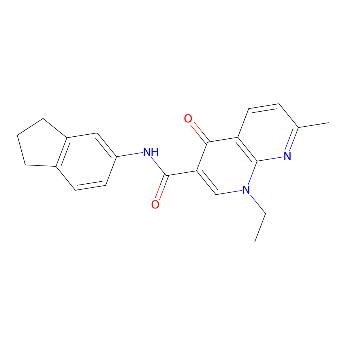 N-(2,3-dihydro-1H-inden-5-yl)-1-ethyl-7-methyl-4-oxo-1,4-dihydro-1,8-naphthyridine-3-carboxamide molecular structure, CAS 741734-16-7