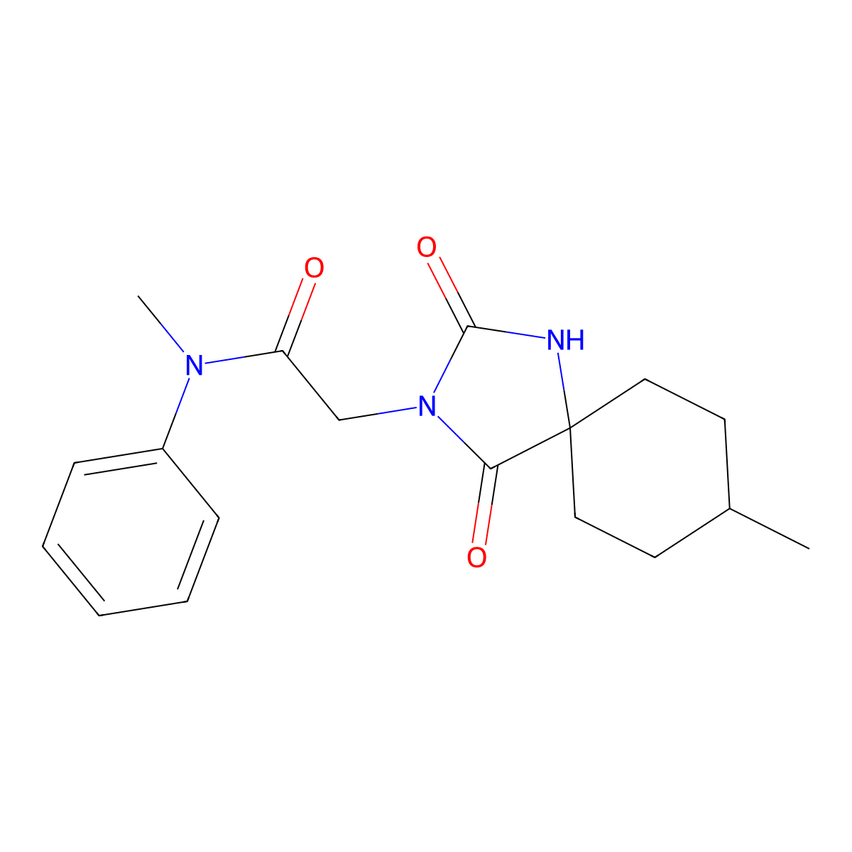 N-methyl-2-(8-methyl-2,4-dioxo-1,3-diazaspiro[4.5]dec-3-yl)-N-phenylacetamide molecular structure, CAS 741734-53-2