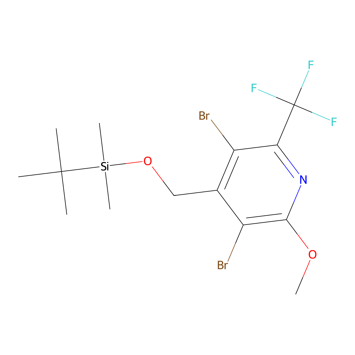 3,5-Dibromo-4-((tert-butyldimethylsilyloxy)methyl)-2-methoxy-6-(trifluoromethyl)pyridine molecular structure, CAS 741737-04-2