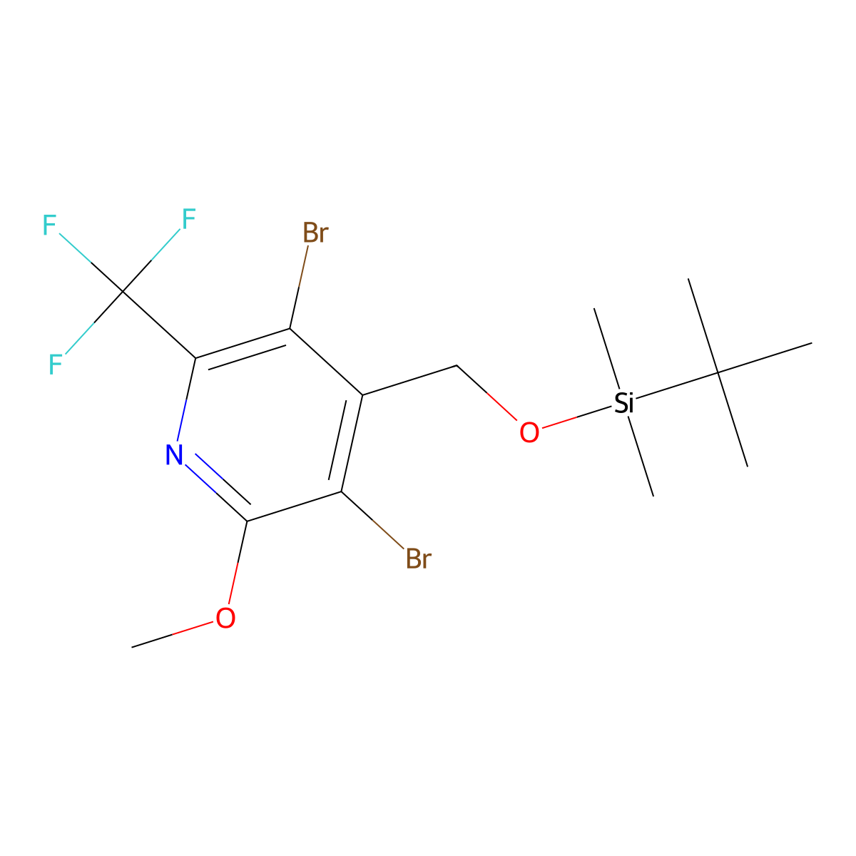 3,5-Dibromo-4-((tert-butyldimethylsilyloxy)methyl)-2-methoxy-6-(trifluoromethyl)pyridine molecular structure, CAS 741737-04-2