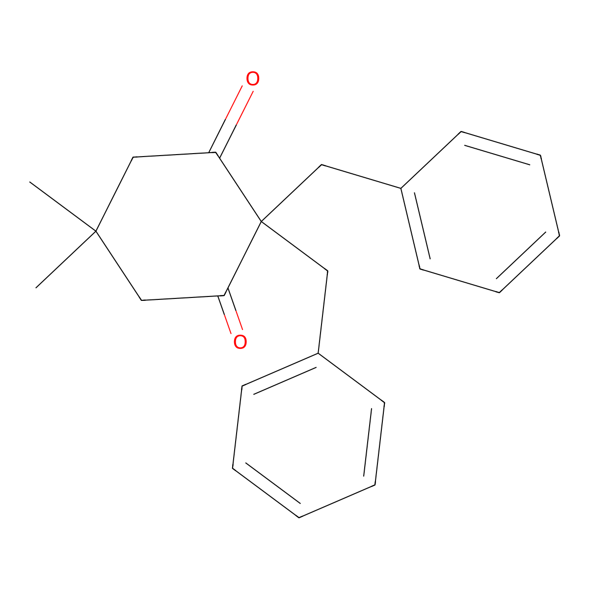 2,2-Dibenzyl-5,5-dimethyl-1,3-cyclohexanedione molecular structure, CAS 742-97-2