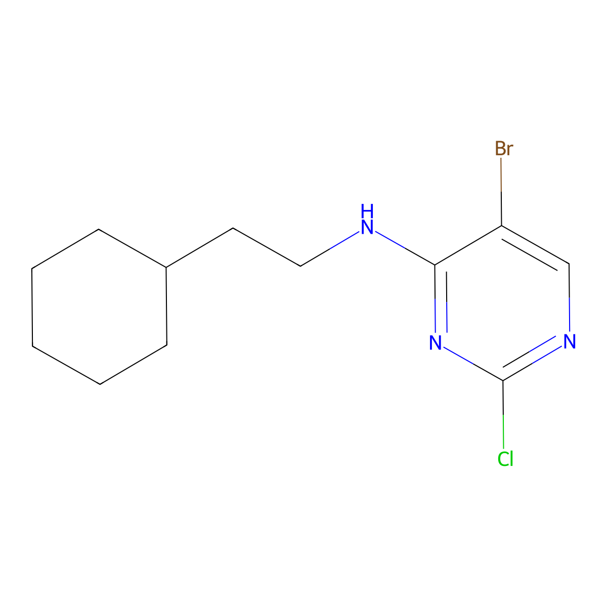 (5-Bromo-2-chloro-pyrimidin-4-yl)-(2-cyclohexyl-ethyl)-amine molecular structure, CAS 742067-05-6